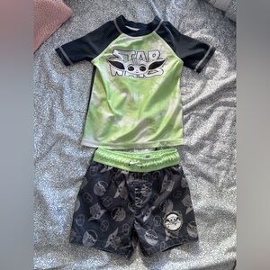 Star Wars swim trunks and rash guard